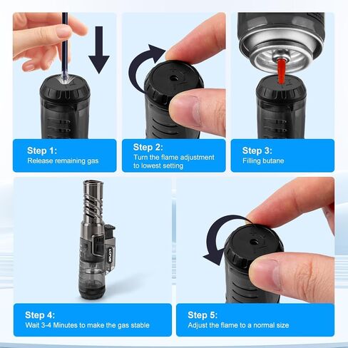2 Pack Torch Lighters and 1 Pack Butane Lighter Long Stem, Adjustable Single Flame and Visible Fuel Tank in Kuwait