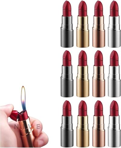 NIVEK 12 Pack Lipstick Shaped Lighters – Multipack Refillable Butane, Realistic Vintage Glam Design, Fun Novelty Gift for Women, Party Favors, Bachelorette Parties, Rose Gold, Silver, Gray, Gold (12) in Kuwait
