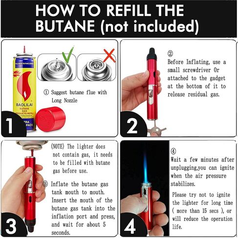 Butane Lighters,Torch Lighters Butane Fuel Refillable Adjustable Lighter Multipurpose Pen Torch,Red(Gas Not Included) in Kuwait