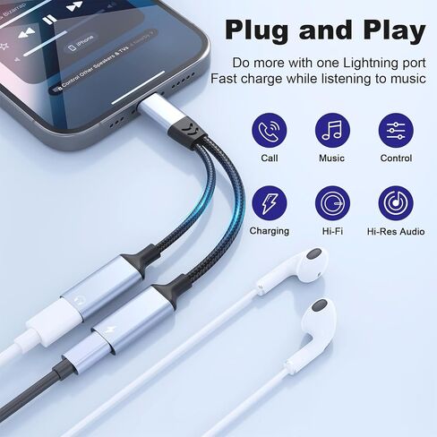 Lightning و USB C إلى 3.5 مم سماعة رأس ومحول الشاحن السريع 2-في 2 iPhone type-C إلى 3.5 مم محول AUX AUX CONCELTER DONGLE CABIL in Kuwait