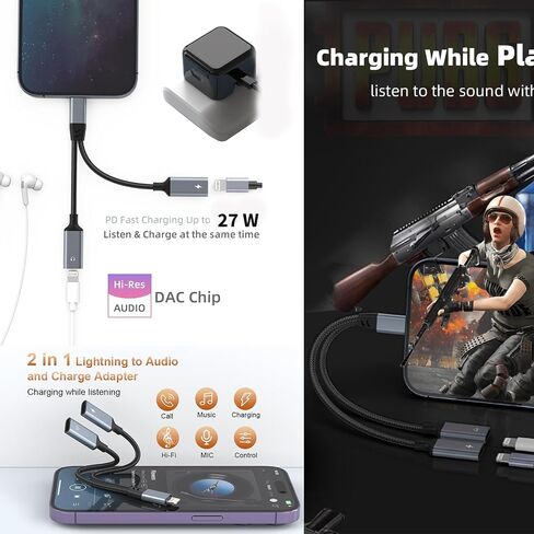 Lightning و USB C إلى 3.5 مم سماعة رأس ومحول الشاحن السريع 2-في 2 iPhone type-C إلى 3.5 مم محول AUX AUX CONCELTER DONGLE CABIL in Kuwait