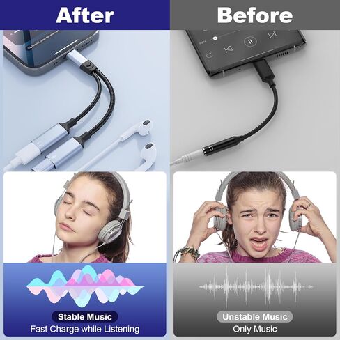 Lightning و USB C إلى 3.5 مم سماعة رأس ومحول الشاحن السريع 2-في 2 iPhone type-C إلى 3.5 مم محول AUX AUX CONCELTER DONGLE CABIL in Kuwait