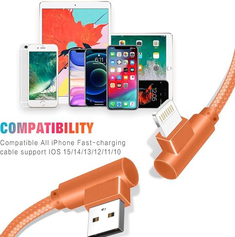 90 Degree iPhone Charger,MFi Certified USB Lightning Cable (3 Pack 10FT) in Kuwait