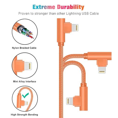 90 Degree iPhone Charger,MFi Certified USB Lightning Cable (3 Pack 10FT) in Kuwait