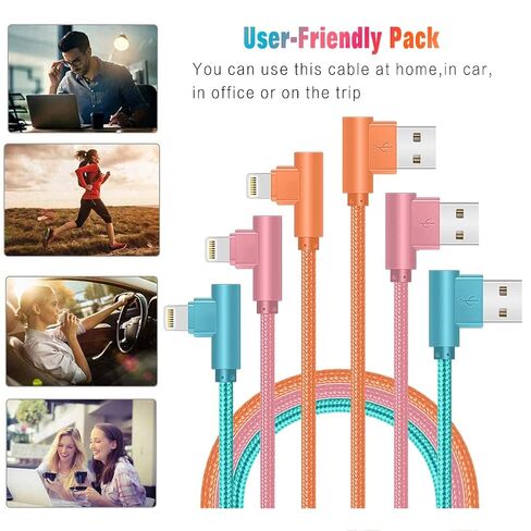 90 Degree iPhone Charger,MFi Certified USB Lightning Cable (3 Pack 10FT) in Kuwait