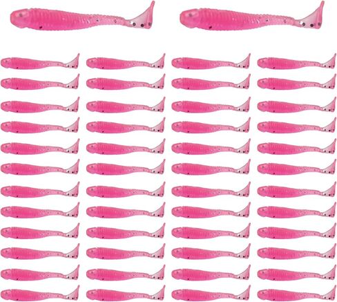 50PCS 5cm Soft Plastic Fishing Lures, PVC Paddle Tail Swimbaits for Bass Trout Walleye Crappie, T-Tail Grub Worm Baits Tackle Accessory in Kuwait