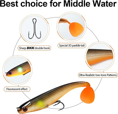 TRUSCEND Soft Fishing Lures for Bass Trout Walleye Pike Crappie Lures Paddle Tail Swimbaits Soft Fishing Baits Freshwater Saltwater Jigging Bass Gear Gifts for Men in Kuwait