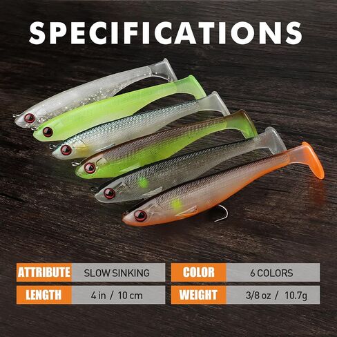 TRUSCEND Soft Fishing Lures for Bass Trout Walleye Pike Crappie Lures Paddle Tail Swimbaits Soft Fishing Baits Freshwater Saltwater Jigging Bass Gear Gifts for Men in Kuwait