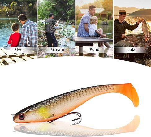 TRUSCEND Soft Fishing Lures for Bass Trout Walleye Pike Crappie Lures Paddle Tail Swimbaits Soft Fishing Baits Freshwater Saltwater Jigging Bass Gear Gifts for Men in Kuwait