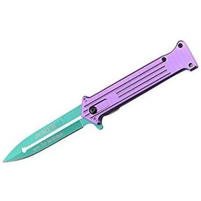 Joker ''Why so Serious A/o Tactical, Hunting, Camping, Survival, and Rescue Folding Knife 5'' Closed with Green Blade and Purple Aluminum Handle Se-457pgn in Kuwait