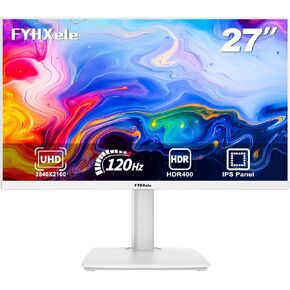 FYHXele 27 inch 4K Gaming Monitor, UHD 3840x2160 Fast IPS Panel Computer PC Monitor, 120Hz, 100% sRGB, FreeSync & G-Sync, HDR 400 Support, HDMI 2.1 & DP 1.4, VESA Mountable-White in Saudi Arabia