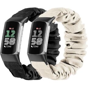 عبوتان متوافقتان مع Fitbit Charge 6 Bands/Fitbit Charge 5 Bands للنساء والرجال، حزام قماش مرن قابل للتمدد من القماش المطاطي بديل لساعة Fitbit Charge 5/6 الذكية in Kuwait