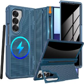 for Samsung Galaxy Z Fold 6 Magnetic Case with S Pen Holder & Stylus, [Invisible Kickstand] Compatible Magsafe Privacy Screen Protector Full Coverage Hinge Cover Phone Case for Z Fold 6 Black in Kuwait