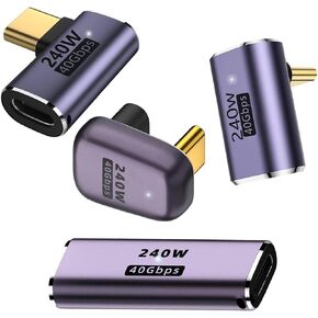USB C 90 Degree Adapter, USB C Right Angle Adapter with 40Gbps PD 240W 8K@60Hz Video Charging, Compatible with Steam Deck, Switch, VR and More Type C Devices (4-Piece) in Kuwait