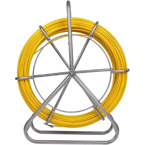 425FT Fish Tape Fiberglass 1/4 inch(6MM) Fishing Wire Puller Duct Rodder Cable Running Electrical Fishtape Tool Rod with Steel Reel Stand through Wall Pipe Length Marking In Meter in Kuwait
