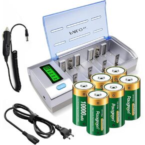 D Cells 10000mAh Rechargeable Batteries 6 Counts and Universal Battery Charger Compatible with C D 9V AA AAA Ni-MH Ni-CD Batteries with Discharge Function & Car Charger Cable in Saudi Arabia