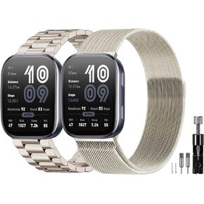 Compatible with Amazfit Bip 6 Watch Band/Amazfit Bip 5 Bands, 22mm Stainless Steel 2 Pack Metal and Mesh Bracelet Strap for Amazfit GTR 4/3 Pro/3/2/2e/GTR 47mm/Balance 2/Balance Women Men Accessory in Kuwait
