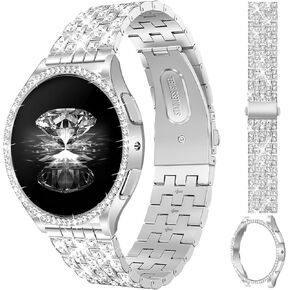 JR.DM Diamond Bands with Bling Case Women ONLY Compatible with Samsung Galaxy Watch 7/6 40mm 44mm, 20mm watch band with Protective Cover Bumper Silver Gold Luxury Metal Bracelet Replacement Strap in Kuwait