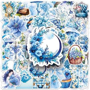 Blue Aesthetic Stickers Pack, 50Pcs Vintage Fantasy Decals for Laptop, Luggage, Scrapbook, Journal, Kindle, Skateboard, Water Bottle, Waterproof Graffiti Stickers (Colourful-F4) in Kuwait