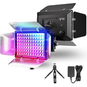 Mettlelite SL240C RGB LED Video Light with Barndoor & Mini Tripod, APP Control 360° Full Color RGB Panel, Ultra Bright 2800K-8000K, 40 Gels,10 Light Effects,Portable Studio Light for Content Creation in Kuwait