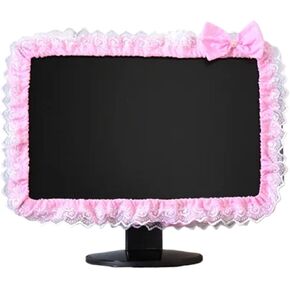 2pcs Lace Fabric Computer Frame Cover Monitor Screen Dust With Elastic Pen Pocket Bow Home Decorations(Pink) in Saudi Arabia