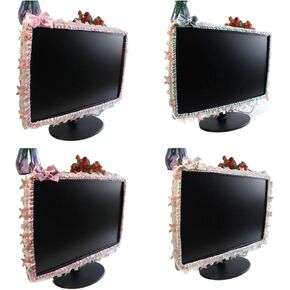 Bow Tie Computer Monitor Cover Soft Fabric Lace Design Dust Elastic Cute Decorations Frame Protector(Blue-17 to 22inch) in Saudi Arabia