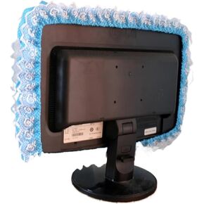 2pcs Lace Fabric Computer Frame Cover Monitor Screen Dust With Elastic Pen Pocket Bow Home Decorations(White) in Saudi Arabia