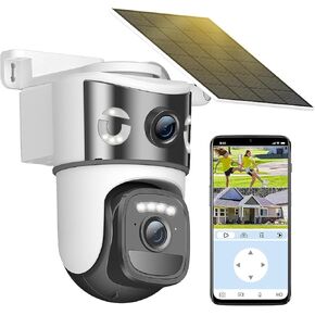 4K Dual Lens Solar Security Cameras Wireless Outdoor, 2.4G WiFi Camera Eurveillance Exterieur, 360° PTZ Solar Powered Security Camera with Color Night Vision, PIR Sensor, Spotlight Siren, 2-Way Audio in Kuwait