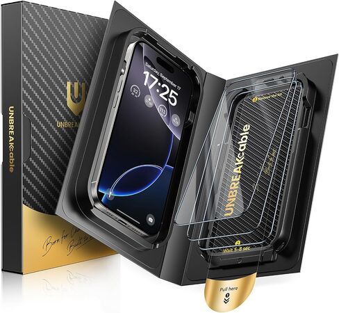 UNBREAKcable iPhone 16 Pro Screen Protector [3-Pack], Tempered Glass with Auto-Align Tech for Easy Install, 9H+ Hardness, Anti-Fingerprint, Ultra-Clear, Full-Coverage Protection, 6.3-Inch in Kuwait