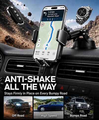 HTU 2026 Upgraded Wireless Car Charger Mount, 【Strongest Suction & Military-Grade Certs】 15W Fast Charging Auto-Clamping Phone Holder for Dash Windshield Air Vent, Fit for iPhone & Android, Jet Black in Kuwait