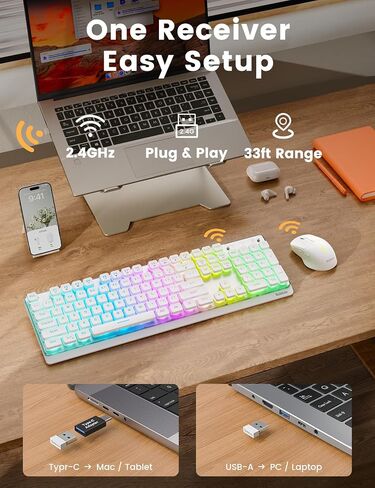 Wireless Keyboard and Mouse Combo, RGB Backlit, 10 Effects, Pudding Keycaps in Kuwait