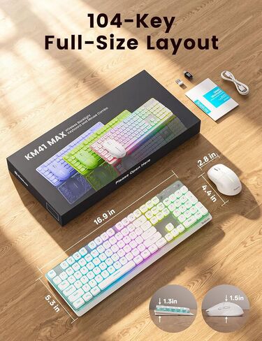 Wireless Keyboard and Mouse Combo, RGB Backlit, 10 Effects, Pudding Keycaps in Kuwait