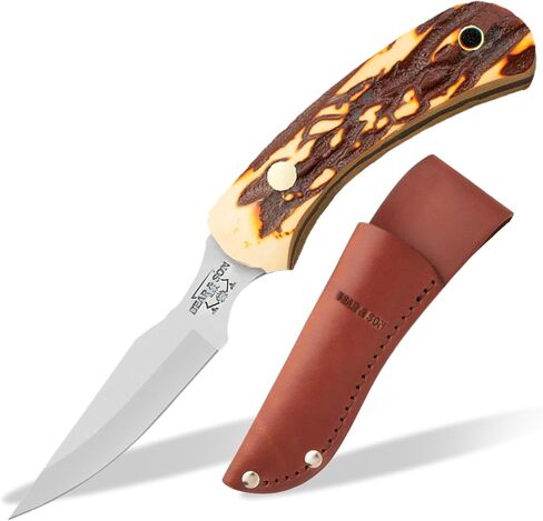 Bear & Son 6.5" Stag Delrin Ergonomic Caper Fixed Blade Knife, Made in USA in Saudi Arabia