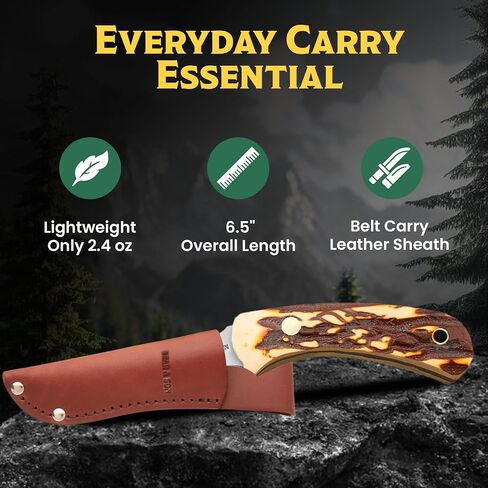 Bear & Son 6.5" Stag Delrin Ergonomic Caper Fixed Blade Knife, Made in USA in Saudi Arabia