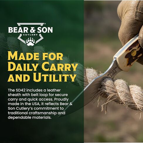 Bear & Son 6.5" Stag Delrin Ergonomic Caper Fixed Blade Knife, Made in USA in Saudi Arabia