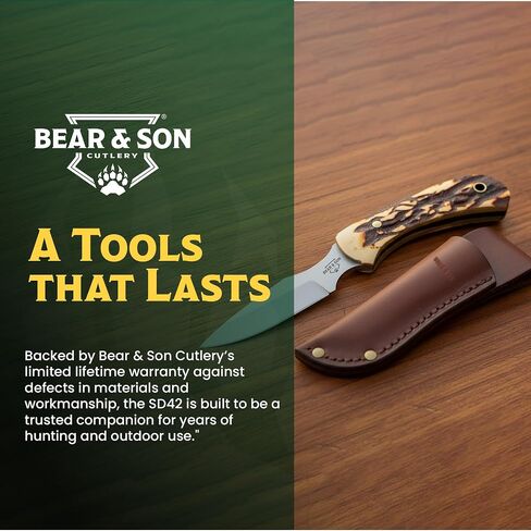 Bear & Son 6.5" Stag Delrin Ergonomic Caper Fixed Blade Knife, Made in USA in Saudi Arabia