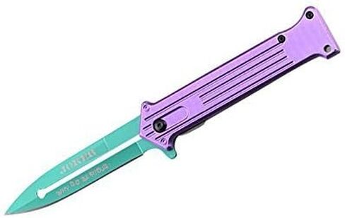 Joker ''Why so Serious A/o Tactical, Hunting, Camping, Survival, and Rescue Folding Knife 5'' Closed with Green Blade and Purple Aluminum Handle Se-457pgn in Kuwait