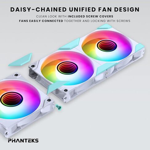 Phanteks M25-140 Gen2 Triple Pack, 3X 140mm ARGB High Performance Cooling Fans, Daisy-Chain Unified Fan Frame, Infinity Mirror hub, Single Cable Connection, White in Saudi Arabia