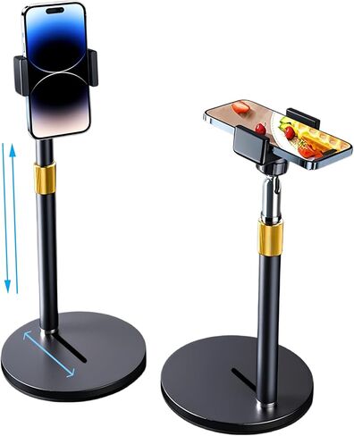 Phone Stand for Desk, Adjustable Height 9.8"-20", Full Metal Weighted Base, Small Tripod for iPhone Android with Case, Compatible with 4-7" Phones for Recording Video Call, Desk Phone Holder in Saudi Arabia