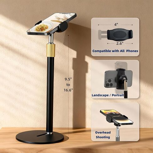 Phone Stand for Desk, Adjustable Height 9.8"-20", Full Metal Weighted Base, Small Tripod for iPhone Android with Case, Compatible with 4-7" Phones for Recording Video Call, Desk Phone Holder in Saudi Arabia