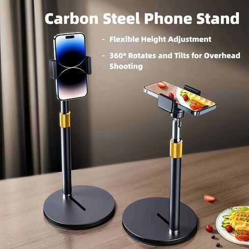 Phone Stand for Desk, Adjustable Height 9.8"-20", Full Metal Weighted Base, Small Tripod for iPhone Android with Case, Compatible with 4-7" Phones for Recording Video Call, Desk Phone Holder in Saudi Arabia