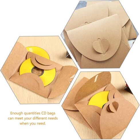 Uonlytech CD DVD Sleeves Envelopes Kraft Paper for Organizing and Protecting Cds and DVDs 50pcs with Heart Button for Home and Cinema Storage in Kuwait