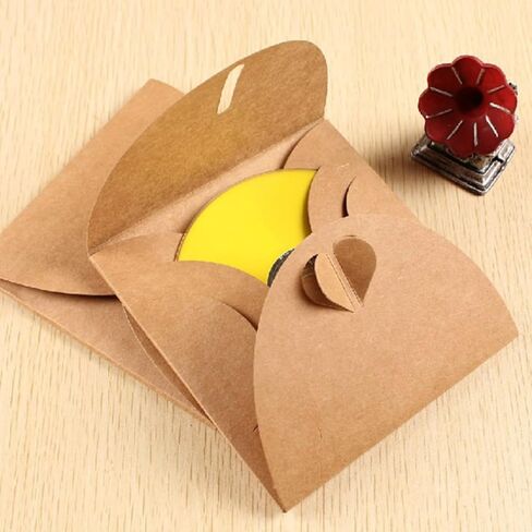 Uonlytech CD DVD Sleeves Envelopes Kraft Paper for Organizing and Protecting Cds and DVDs 50pcs with Heart Button for Home and Cinema Storage in Kuwait
