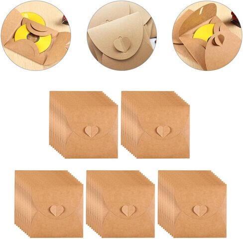 Uonlytech CD DVD Sleeves Envelopes Kraft Paper for Organizing and Protecting Cds and DVDs 50pcs with Heart Button for Home and Cinema Storage in Kuwait
