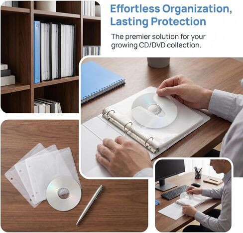 Baluue 50pcs Double Sided CD DVD Disc Sleeves Binder Refills, Pp Material Media Storage Pages for Efficient Optical Disc Protection and Retrieval in Libraries or Home Use in Kuwait
