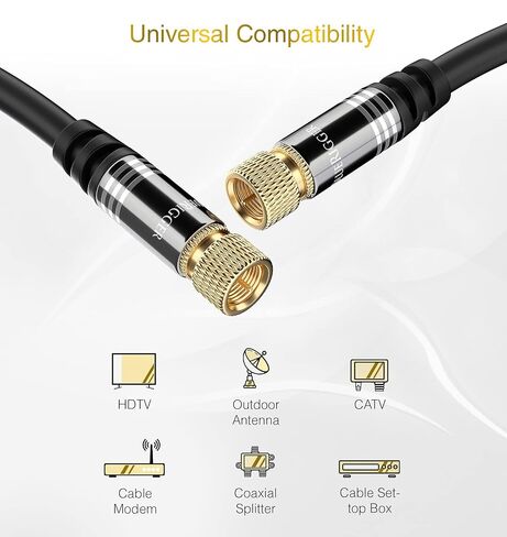 BlueRigger RG6 Digital Coaxial Audio Video Cable (3FT, Male F Type Connector, Triple Shielded) – Coax Cable for HDTV, CATV, DVB-T2/C/S, Modem, Radio, Satellite Receivers in Kuwait