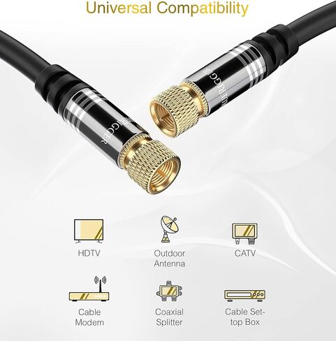 BlueRigger RG6 Coaxial Cable (20FT, Male F Type Connector Pin, Gold Plated, Triple Shielded) – Digital Audio Video Coax Cable Cord for HDTV, CATV, Modem, Satellite Receivers in Kuwait