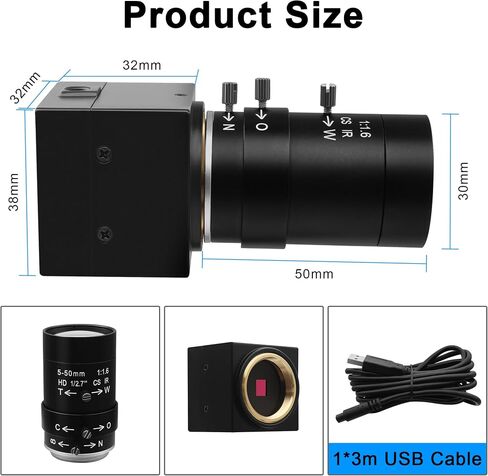 16MP USB Camera with 5-50mm Manual Varifocal Lens for Lightburn in Saudi Arabia