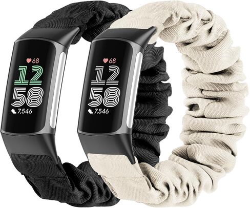 2 Pack Compatible with Fitbit Charge 6 Bands/Fitbit Charge 5 Bands for Women Men, Stretchy Scrunchie Elastic Fabric Cloth Strap Sport Wristbands Replacement for Fitbit Charge 5/6 Smartwatch in Saudi Arabia