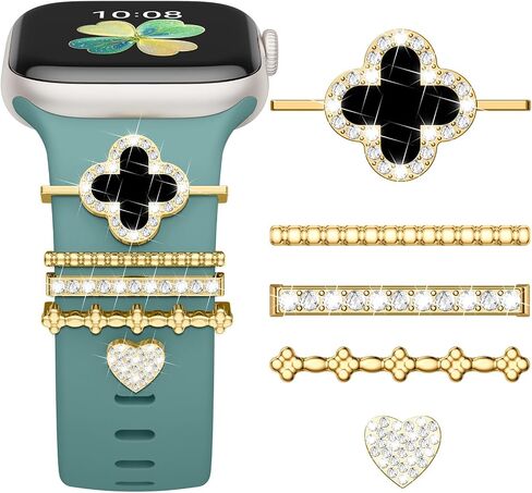 Charms and Band for Apple Watch Bands for Women 40mm 44mm 42mm 38mm 41mm 45mm 46mm 49mm,Jewelry Decorative Ring Loops Accessories with Silicone Strap for iWatch Series 11 10 9 8 7 6 5 4 SE Ultra 3 2 in Kuwait